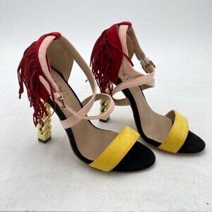 Women's Fringe Heels Ankle Strap Faux Suede Chunky Heel Shoes
